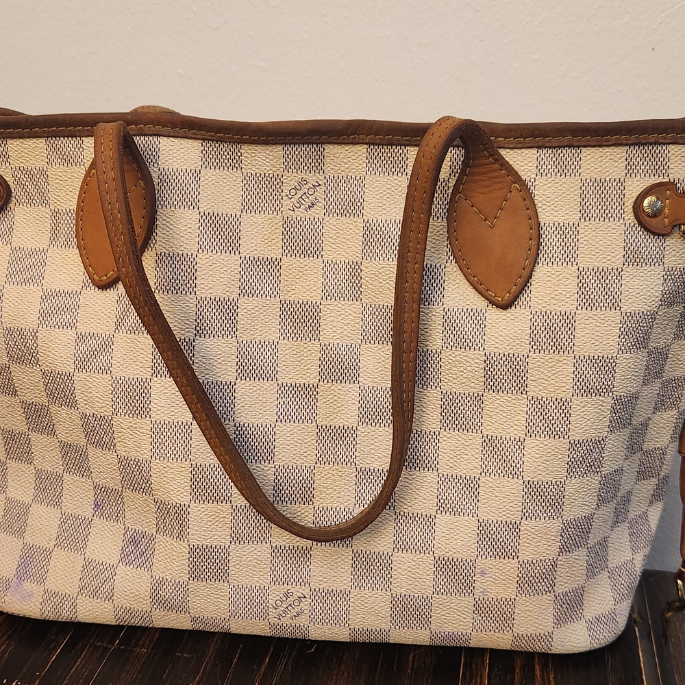 Louis Vuitton White and Brown Checkered Tote